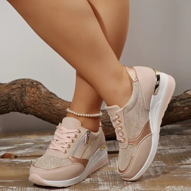 Isabel y Miguel Madrid women's orthopedic sneakers with laces and side zipper, featuring supportive design and casual style.