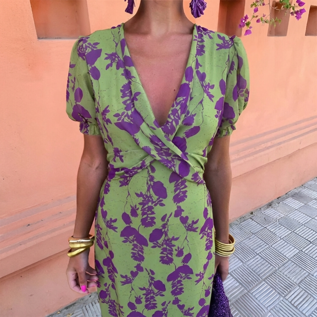 Andrea™ spring dress by Isabel y Miguel Madrid featuring a floral print, sleeveless design, and lightweight fabric.