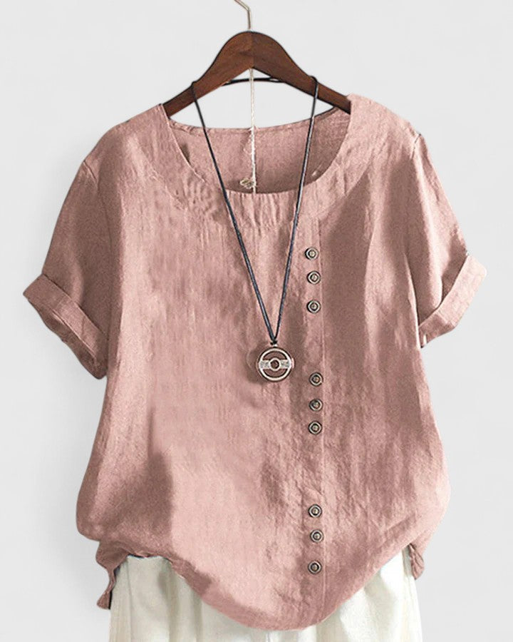 Isabel y Miguel Madrid Elisavie comfortable short-sleeve blouse for women, lightweight fabric, casual stylish shirt.