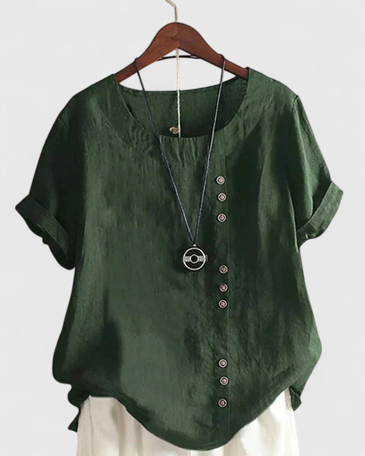 Isabel y Miguel Madrid women's short sleeve blouse from Elisavie collection, featuring a comfortable, stylish design.