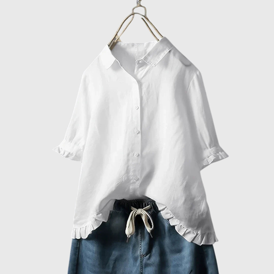 Pamela™ chic and sophisticated blouse by Isabel y Miguel Madrid, featuring elegant fabric and stylish design.