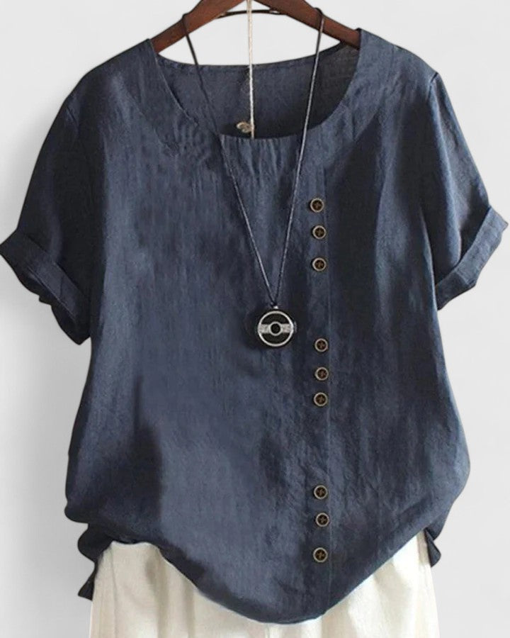 Isabel y Miguel Madrid women's short sleeve blouse from Elisavie collection, featuring a stylish, comfortable design.