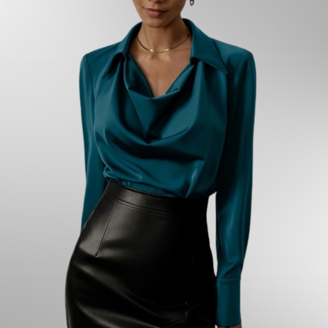 Violet™ Elegante satén blouse by Isabel y Miguel Madrid, featuring a smooth, flowing fabric and stylish design.