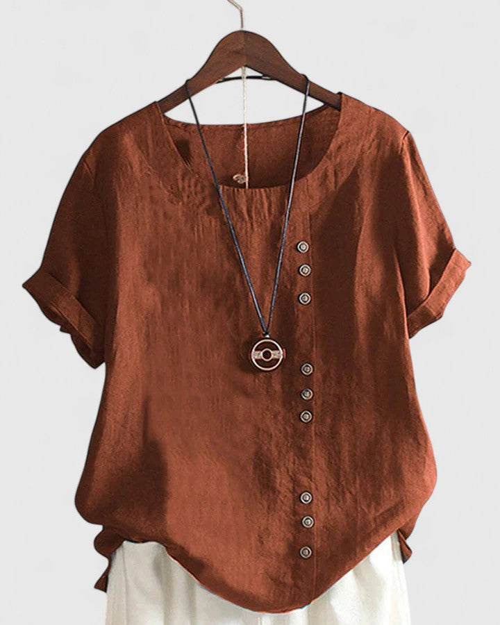 Isabel y Miguel Madrid Elisavie women short sleeve blouse, stylish and comfortable shirt with a relaxed fit and lightweight fabric.