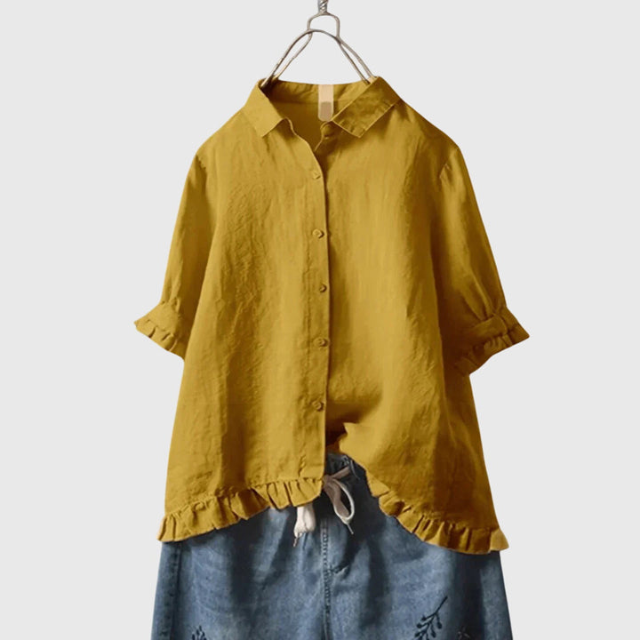 Pamela™ chic and sophisticated blouse by Isabel y Miguel Madrid, featuring elegant fabric and stylish design.