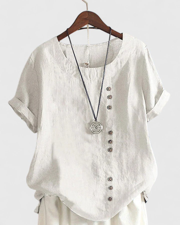 Isabel y Miguel Madrid Elisavie women's short sleeve blouse in soft fabric, featuring a relaxed fit and stylish design.