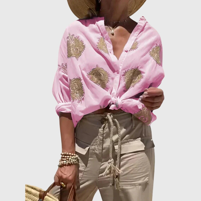 Elegant and lightweight Josie™ blouse by Isabel y Miguel Madrid, shown in a stylish, flowing design perfect for casual or dressy occasions.