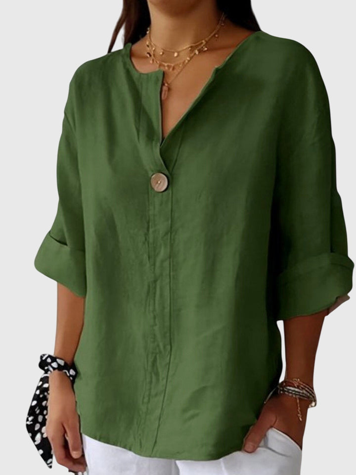 Elegant Gemma™ blouse by Isabel y Miguel Madrid, featuring a stylish and comfortable design, shown on a model.