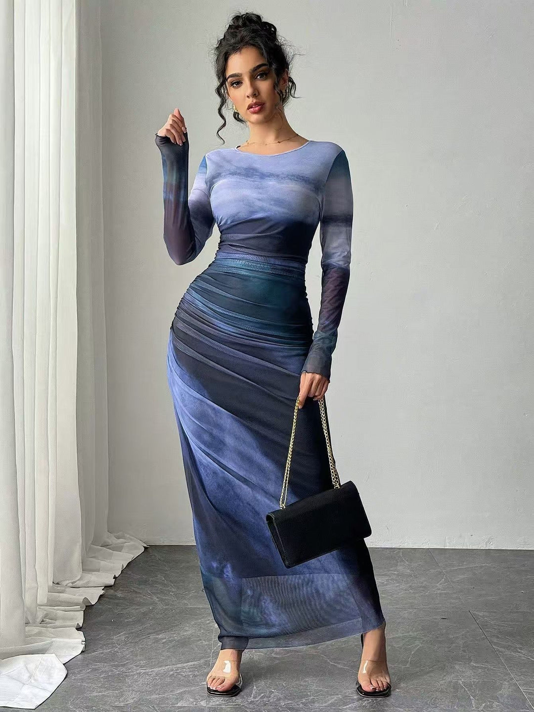 Natalia | Vestido Maxi Bodycon de Manga Larga Impreso y Cómodo - Carlos Hernández Madrid