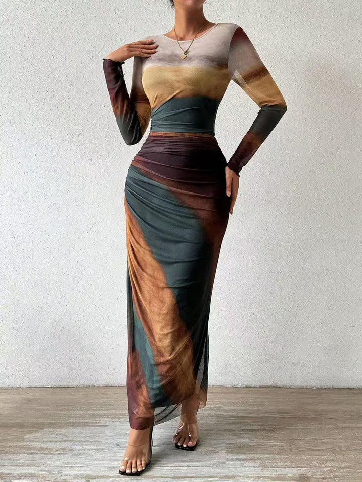 Natalia | Vestido Maxi Bodycon de Manga Larga Impreso y Cómodo - Carlos Hernández Madrid