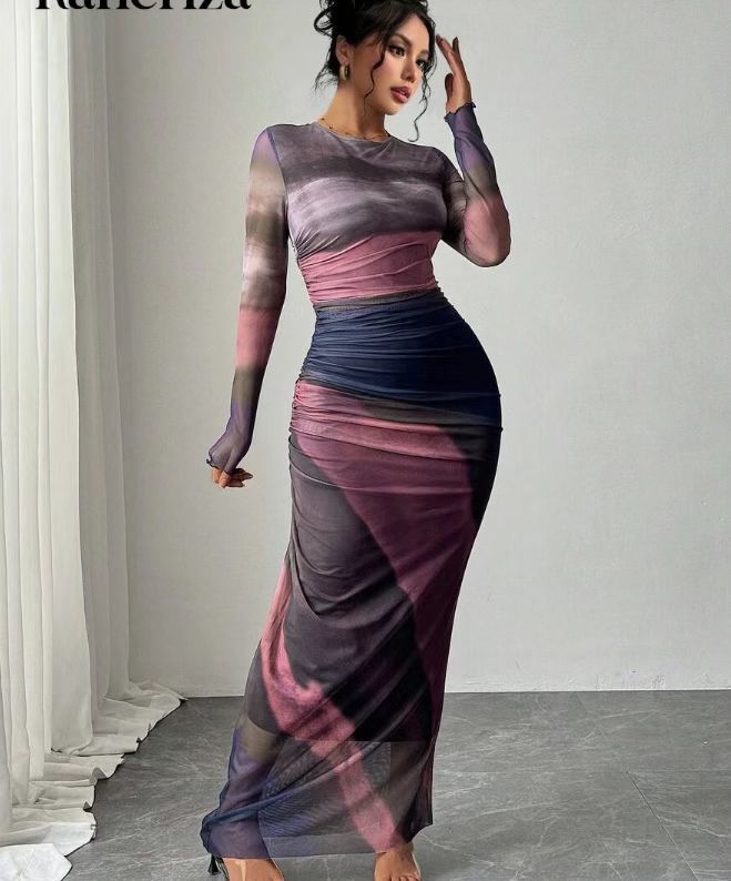 Natalia | Vestido Maxi Bodycon de Manga Larga Impreso y Cómodo - Carlos Hernández Madrid