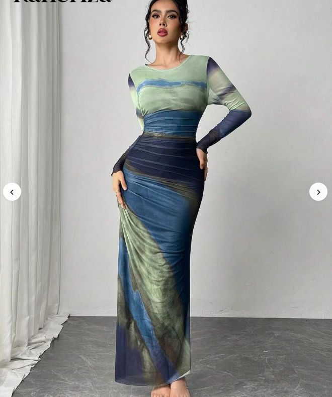 Natalia | Vestido Maxi Bodycon de Manga Larga Impreso y Cómodo - Carlos Hernández Madrid