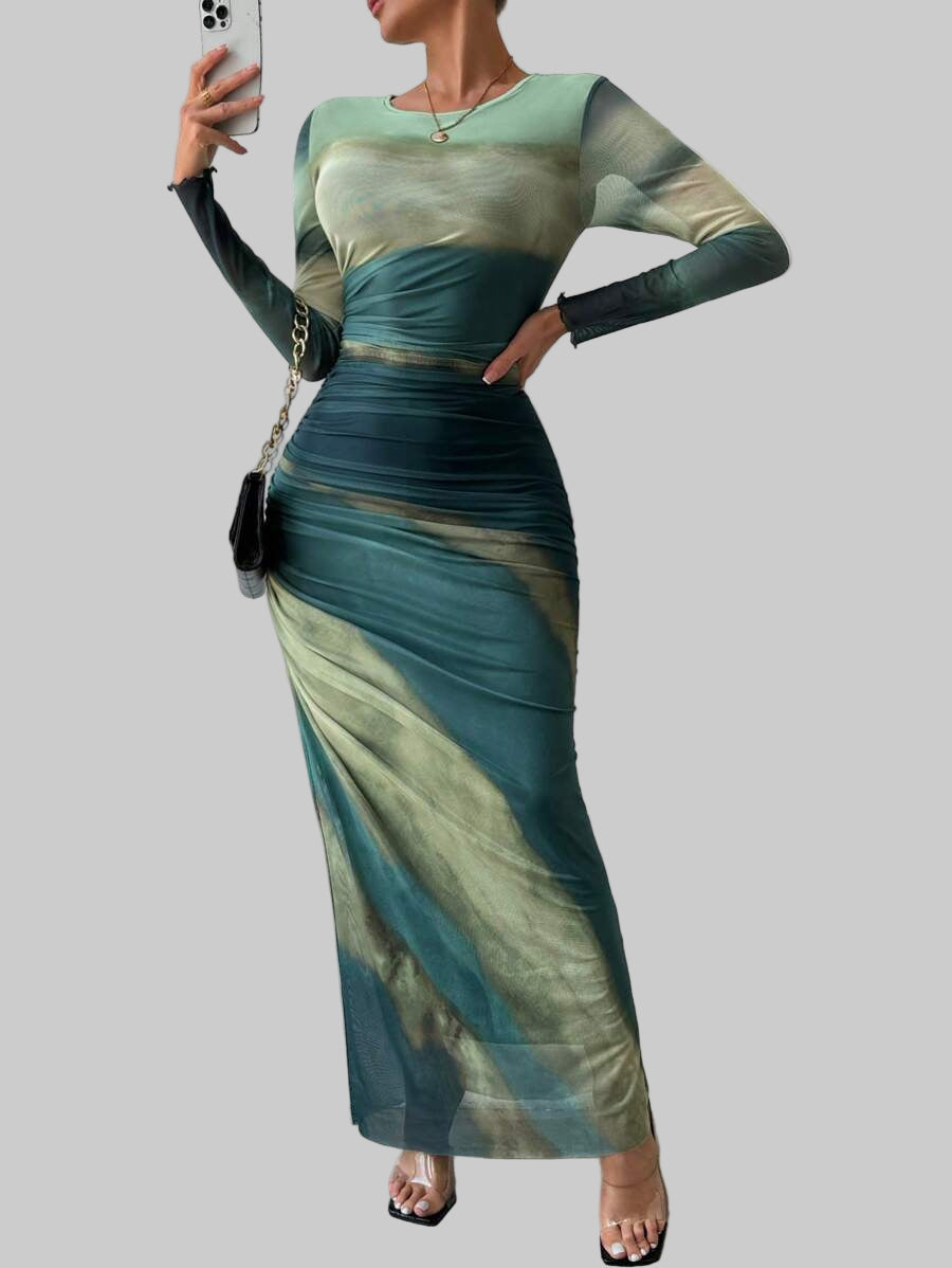 Natalia | Vestido Maxi Bodycon de Manga Larga Impreso y Cómodo - Carlos Hernández Madrid