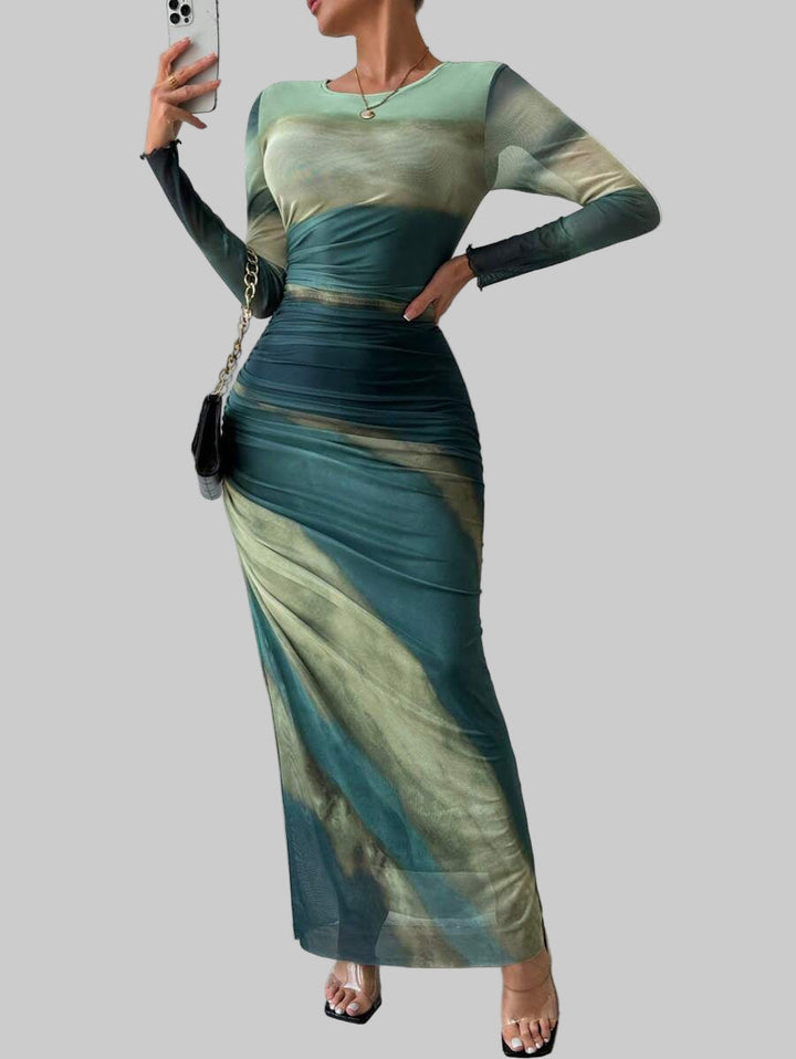 Natalia | Vestido Maxi Bodycon de Manga Larga Impreso y Cómodo - Carlos Hernández Madrid