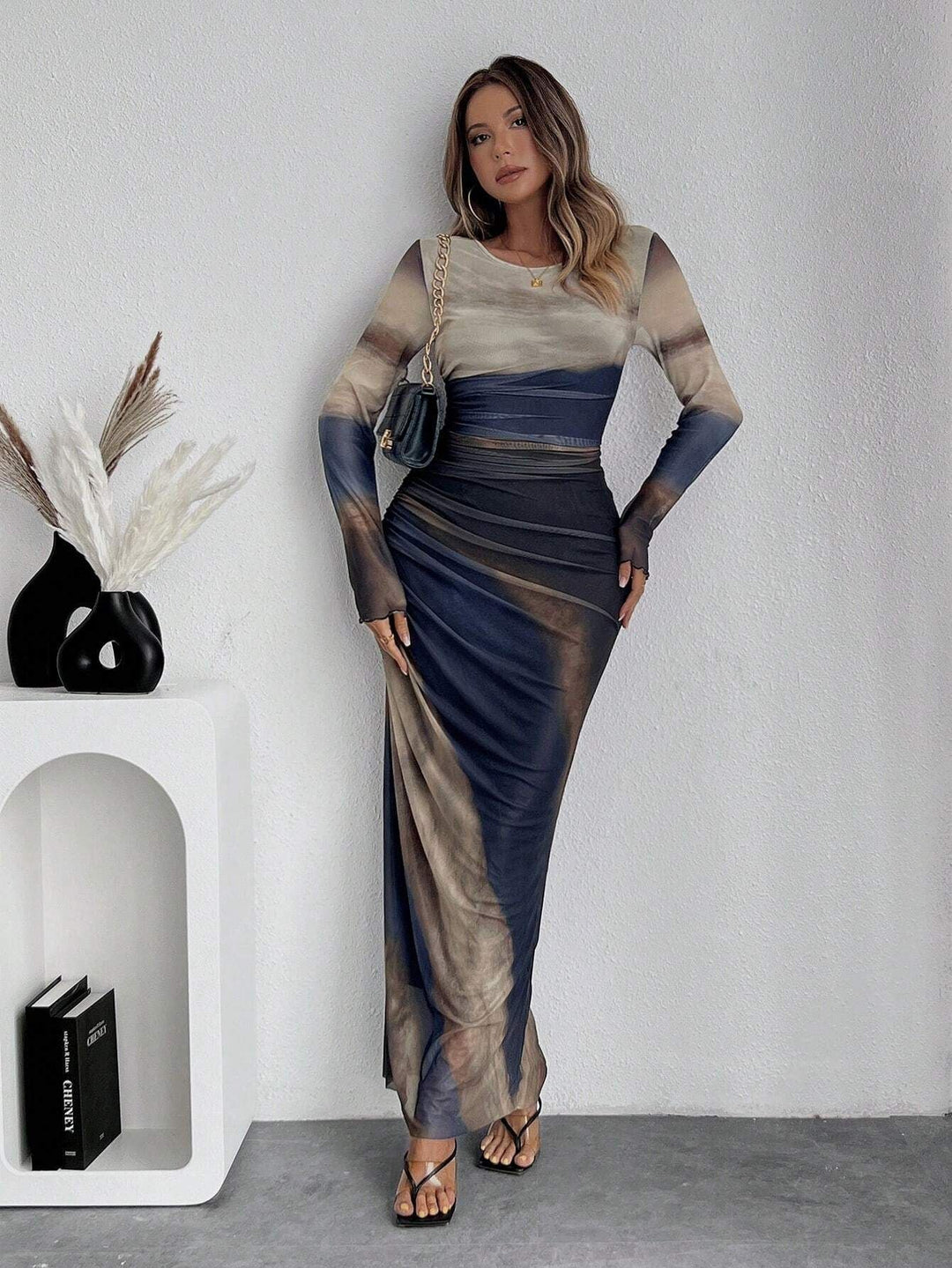Natalia | Vestido Maxi Bodycon de Manga Larga Impreso y Cómodo - Carlos Hernández Madrid
