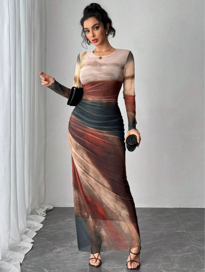 Natalia | Vestido Maxi Bodycon de Manga Larga Impreso y Cómodo - Carlos Hernández Madrid