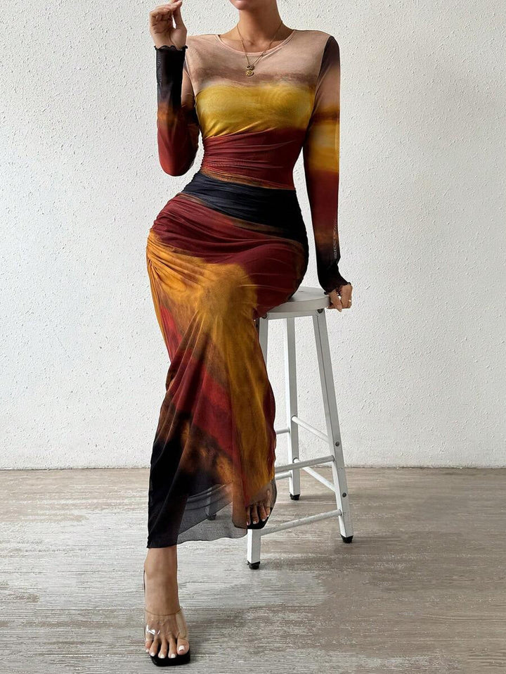 Natalia | Vestido Maxi Bodycon de Manga Larga Impreso y Cómodo - Carlos Hernández Madrid