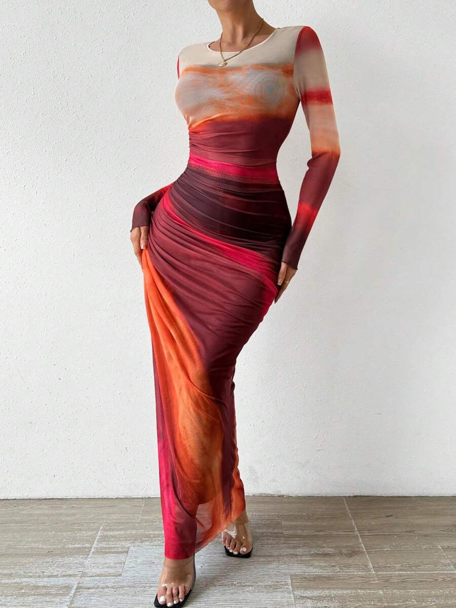 Natalia | Vestido Maxi Bodycon de Manga Larga Impreso y Cómodo - Carlos Hernández Madrid