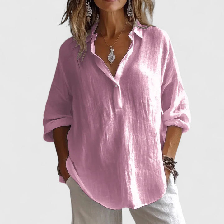 Elegant Roxanna blouse by Isabel y Miguel Madrid, featuring a chic design with intricate details and stylish fabric.