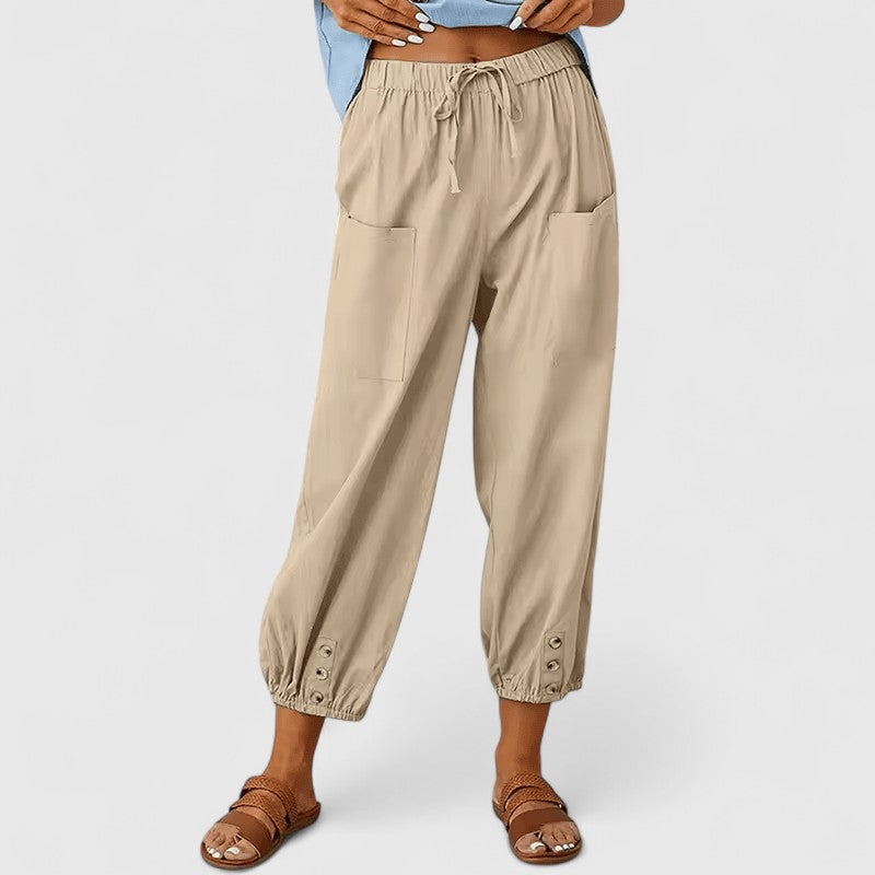 Pantalones anchos de verano para mujer de la marca Isabel y Miguel Madrid, en color claro y estilo elegante.