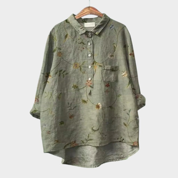 Light blue Sia™ women's blouse by Isabel y Miguel Madrid, featuring a relaxed fit with elegant fabric and stylish neckline.