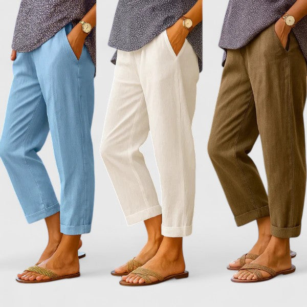 Pantalones confortables de la marca Isabel y Miguel Madrid, con un diseño sencillo y tejido suave, en color neutro.