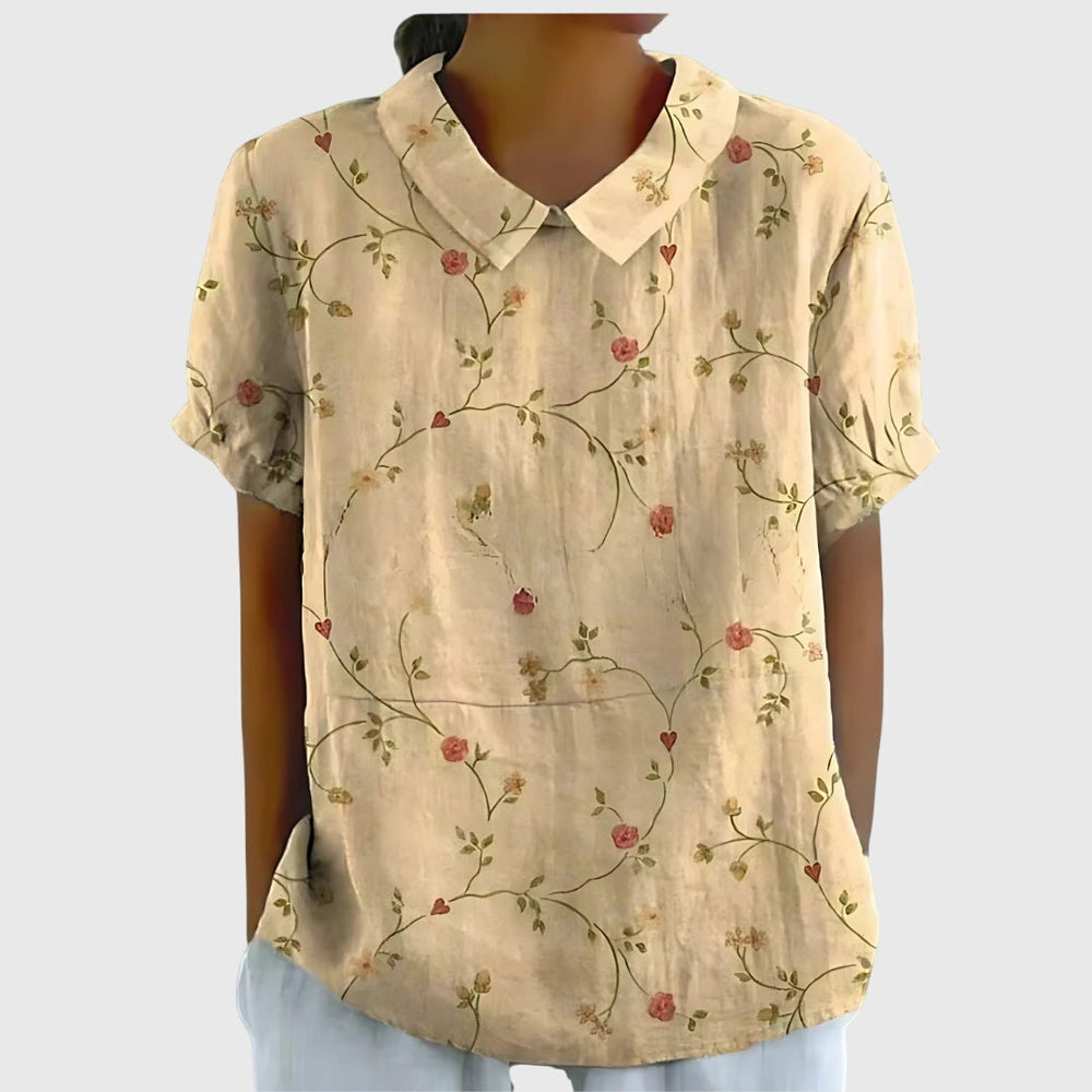 Jenna™ floral blouse by Isabel y Miguel Madrid, featuring lightweight fabric with colorful floral print and stylish long sleeves.