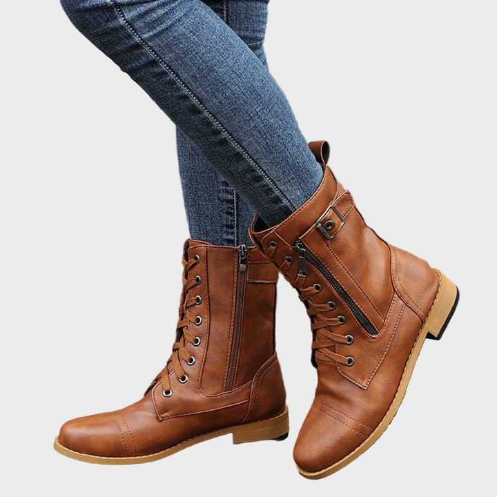 Patricia | Botas Ortopédicas de Cuero Estilo Militar para Mujer - Carlos Hernández Madrid