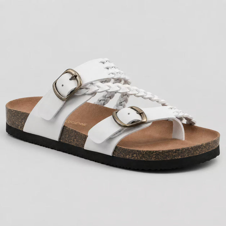 Sandalias ortopédicas Isabel y Miguel Madrid Hayleigh blancas con suela acolchada y correas ajustables para comodidad y soporte.