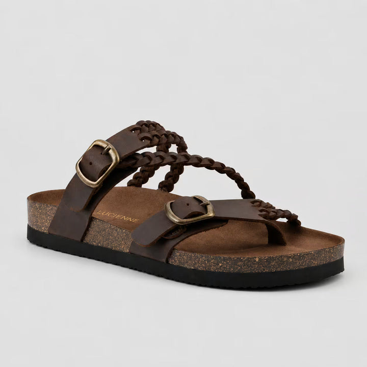 Sandalias ortopédicas Hayleigh de Isabel y Miguel Madrid con doble hebilla y cuero, diseñadas para comodidad y soporte.