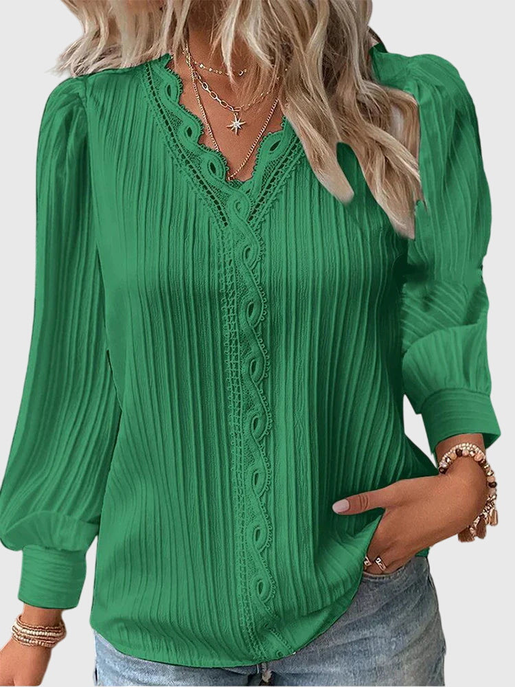 Andrea™ elegant jersey blouse by Isabel y Miguel Madrid, shown in a stylish, soft fabric with a relaxed fit.