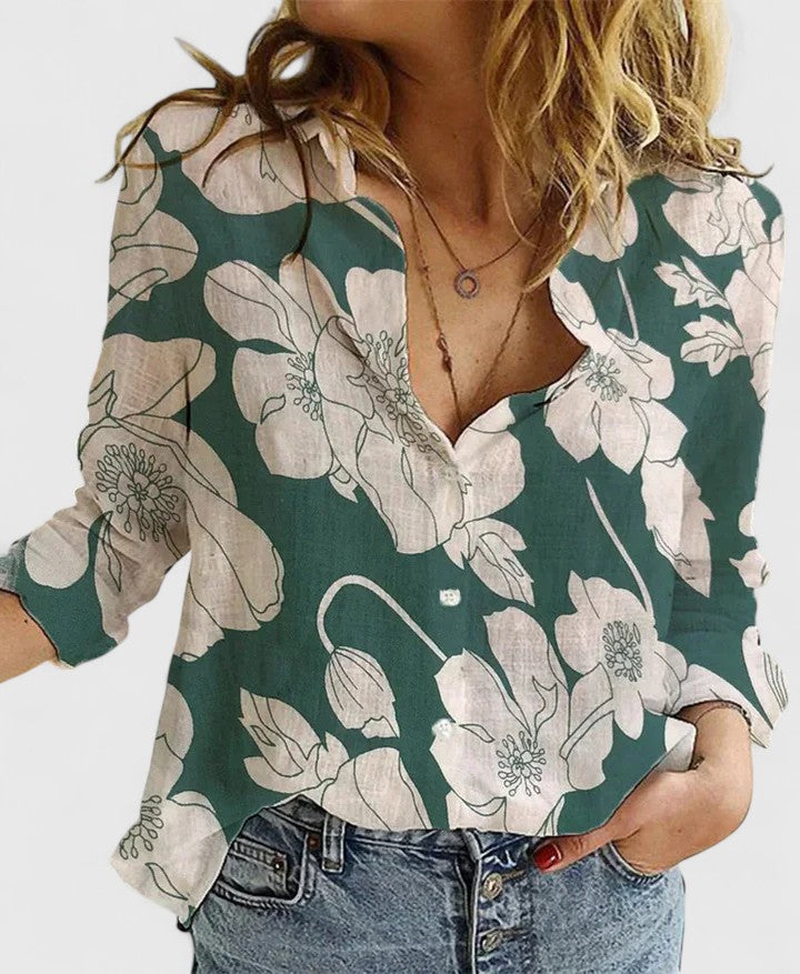 Isabel y Miguel Madrid Elena elegant cotton linen blouse with breathable fabric and stylish design.