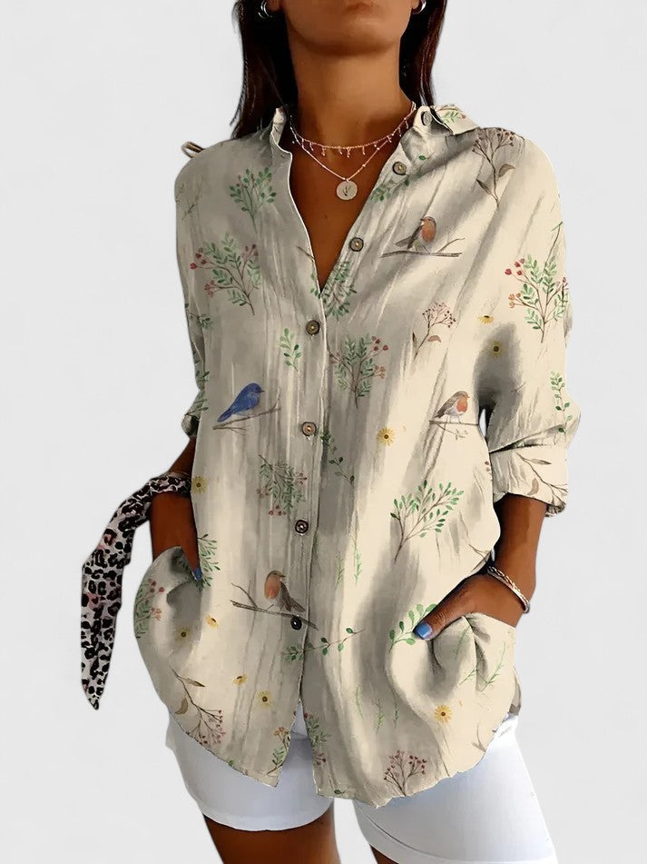 Elegant Isabel y Miguel Madrid Dianne™ women's blouse in chic, lightweight fabric with a stylish collar and button front.