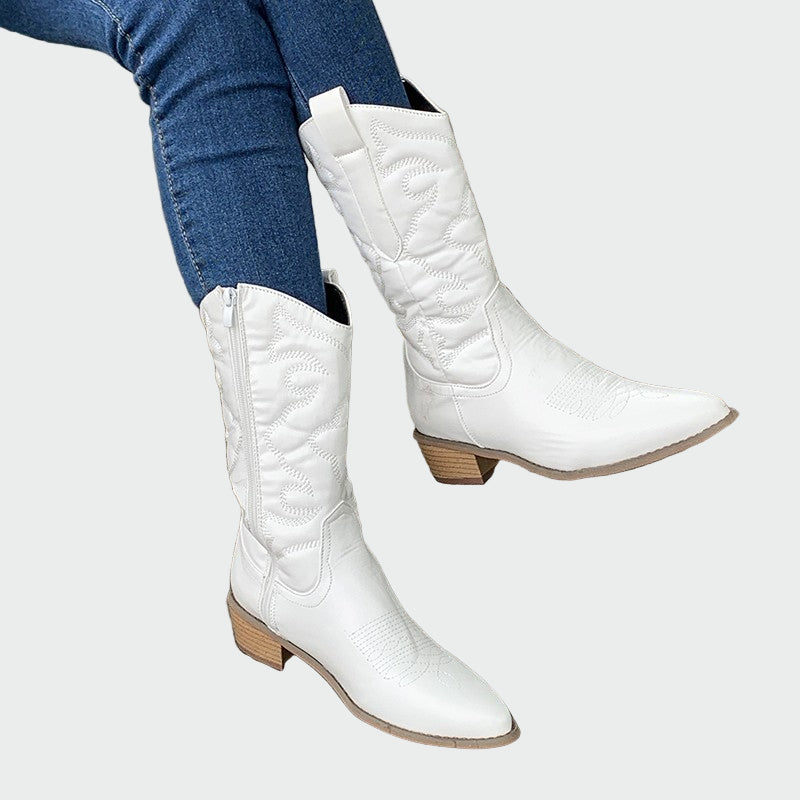 Estrella | Botines de Cowboy Metálicos Rosa con Bordado - Carlos Hernández Madrid